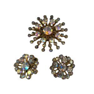 Vintage Unsigned AB Rhinestone Brooch Set (A7895)